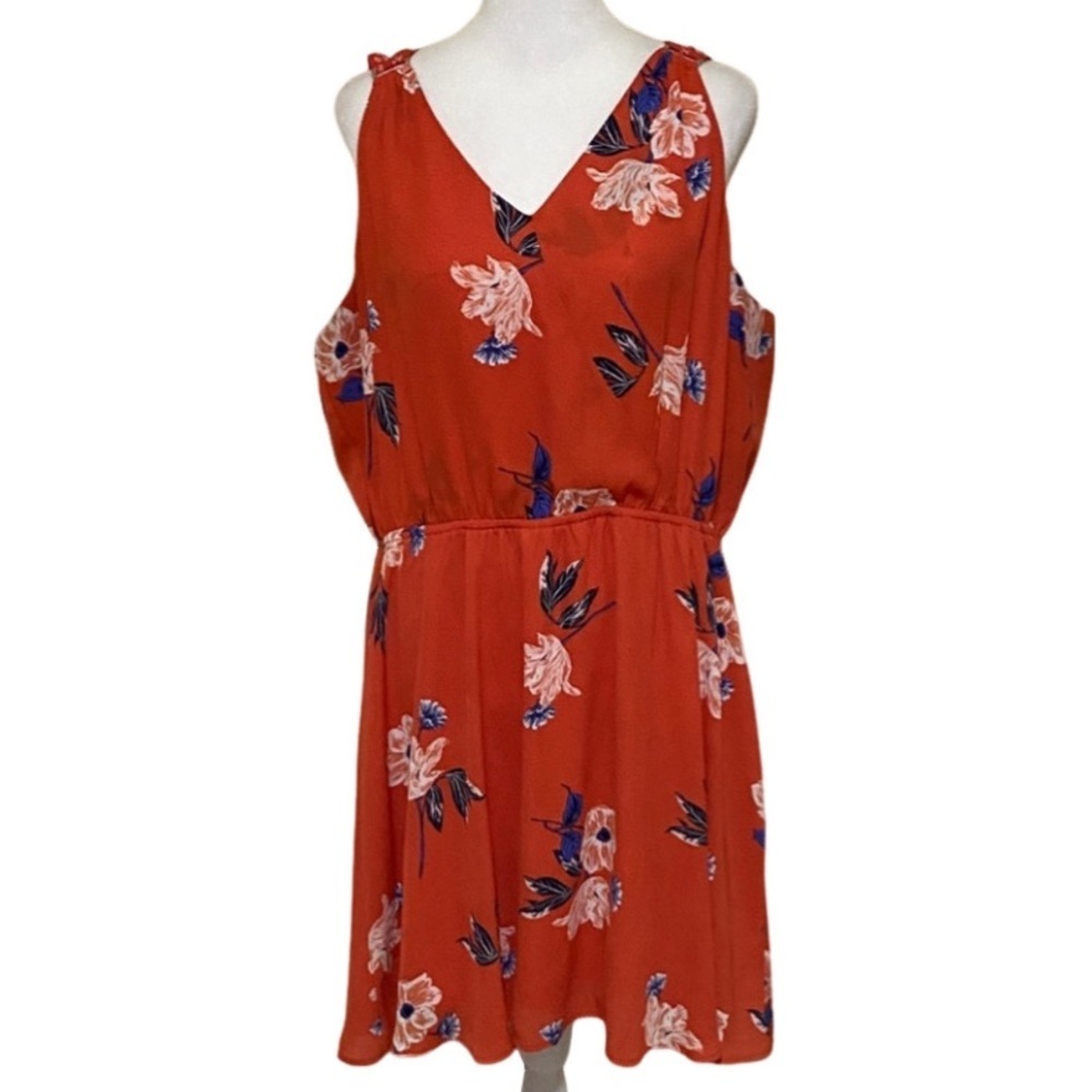 Maurice’s Red Floral V-Neck Lined Sleeveless Elastic Waist Dress. Size XL
